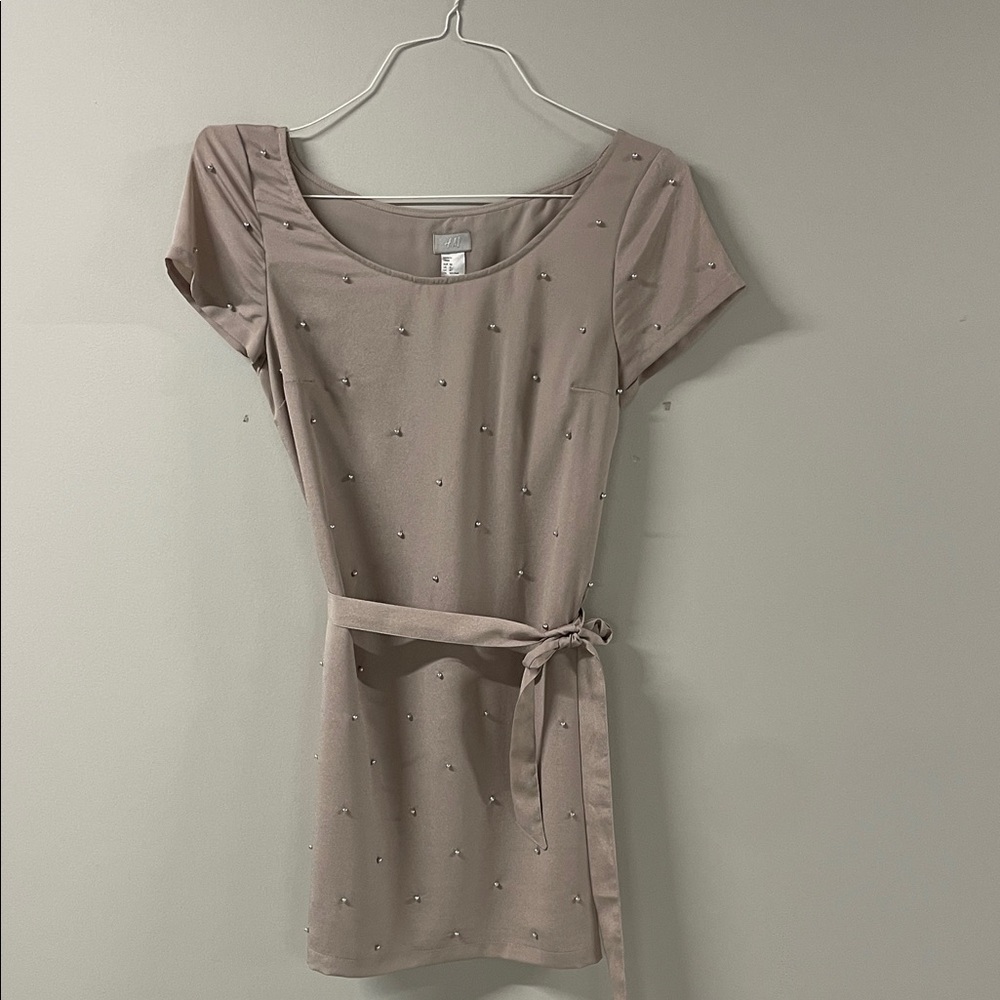 H&M Taupe Mini Dress with Stud Accents